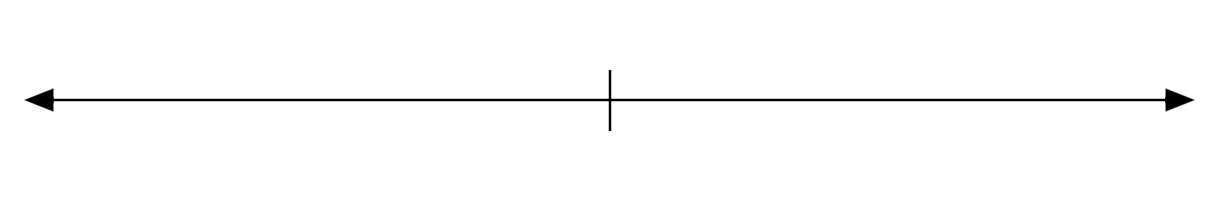 A horizontal line with arrows on both ends and a vertical mark at the center, dividing the line in half.